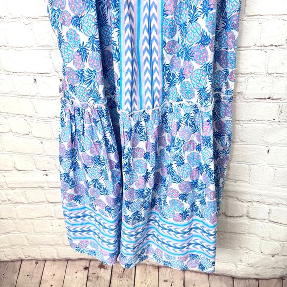 Simply Southern Wms M Blue Pineapple Print Cotton Midi Sun Dress Coastal Preppy - Picture 7 of 12